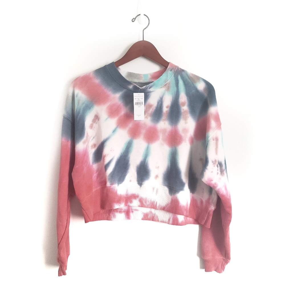 American Eagle AE Tie-Dye Fleece Cropped Crew Neck Sweatshirt Size S NWT